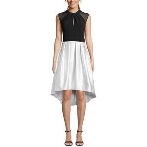 Betsy & Adam Black White Dress 6 Small Formal Midi Hi-Lo NWT